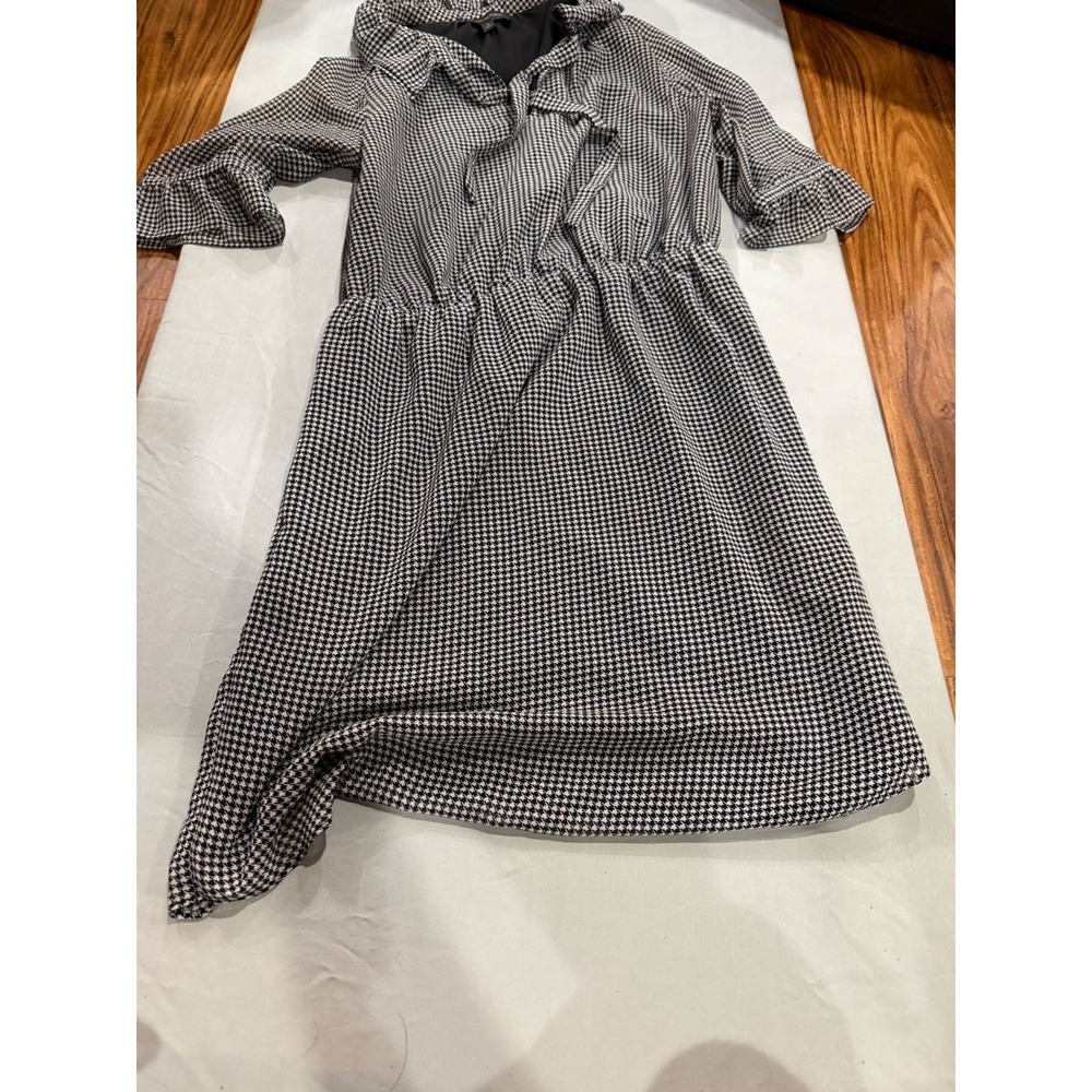 Dark Academia Womens Banana Republic Houndstooth Tie Neck Dress S Black White